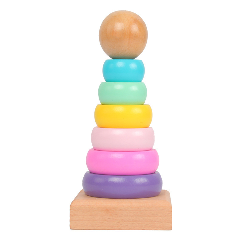 Wood Ring Blank - Crianças arco-íris torre virola brinquedo de